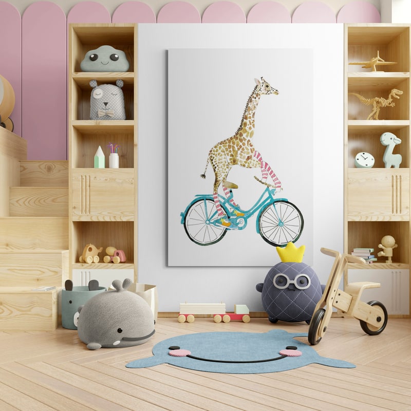 Giraffe Joy Ride I No Balloons by Mercedes Lopez Charro wall art from Glam Wall Art