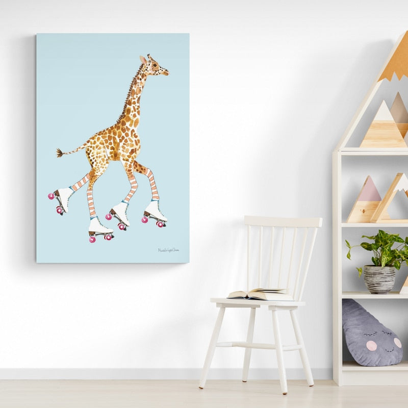 Giraffe Joy Ride IV by Mercedes Lopez Charro wall art in a living room