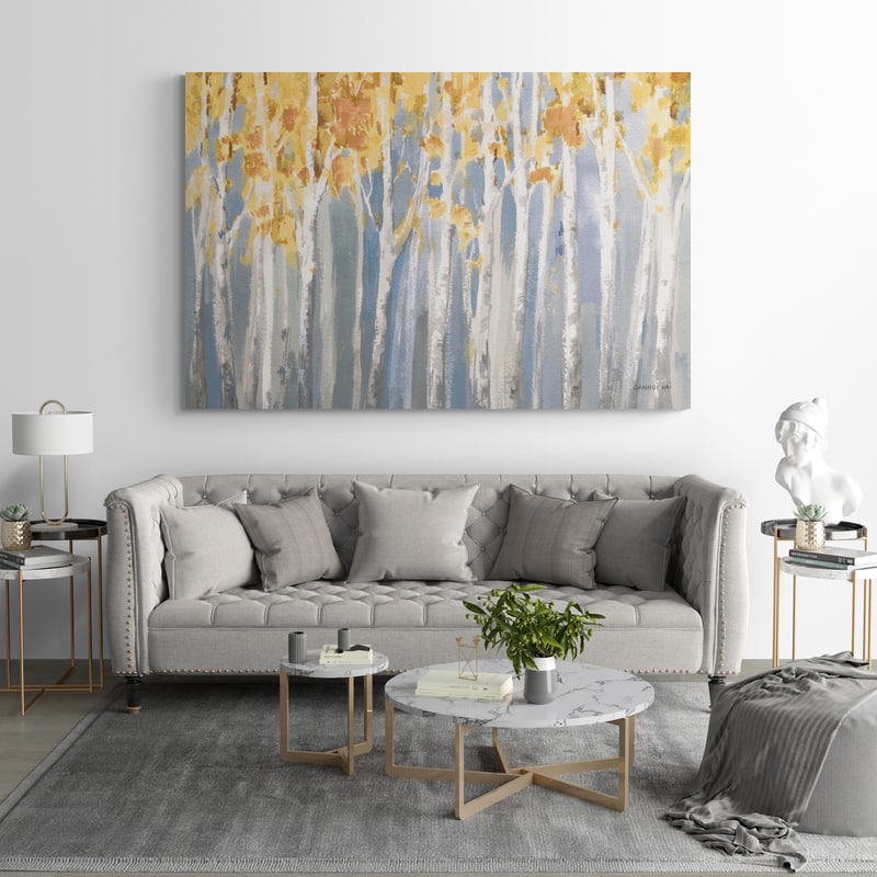 Golden Birches Spice by Danhui Nai wall art in a living room
