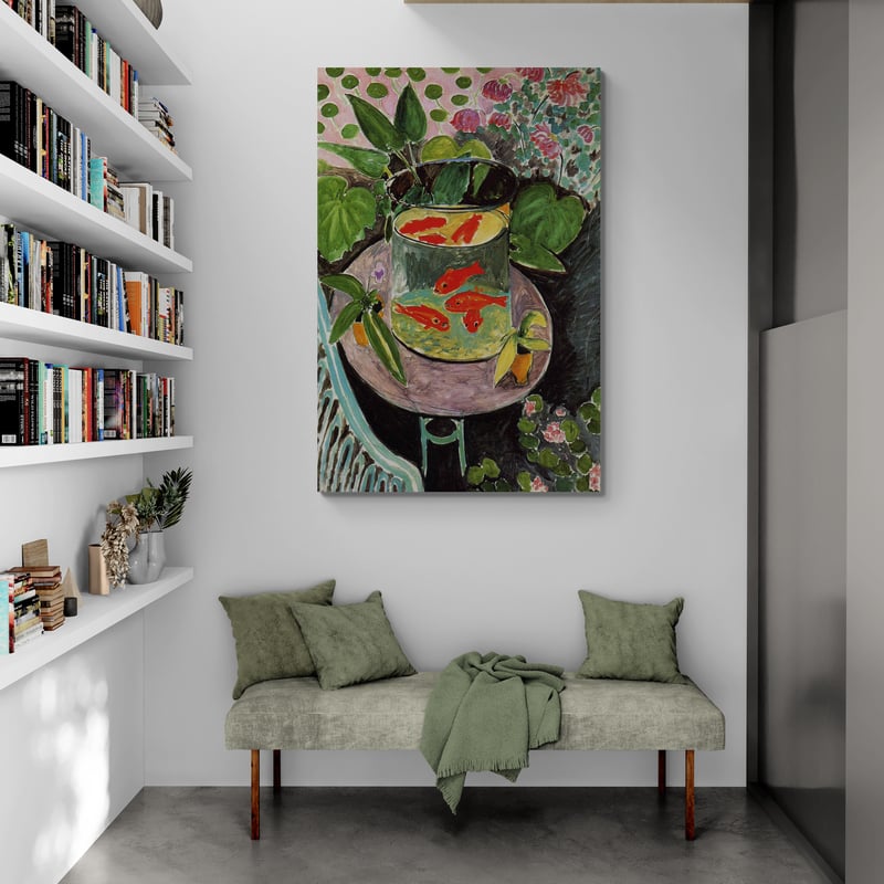 Goldfish by Henri Matisse wall art in a living room
