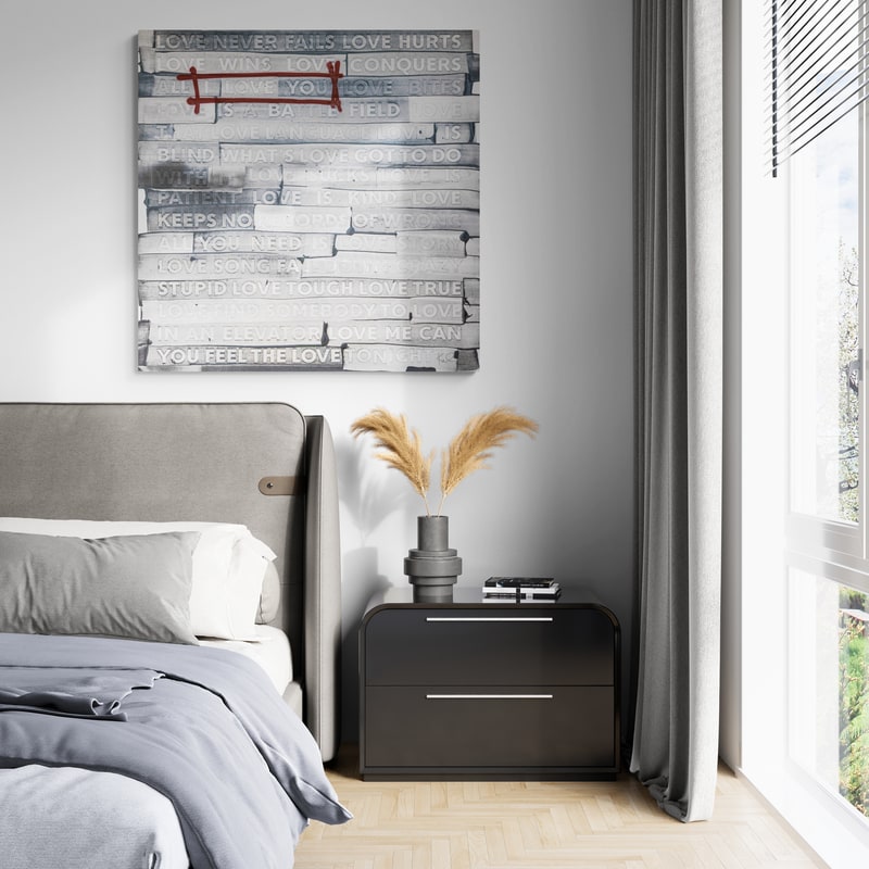 Graffiti Love Sq by Kent Youngstrom wall art in a bedroom