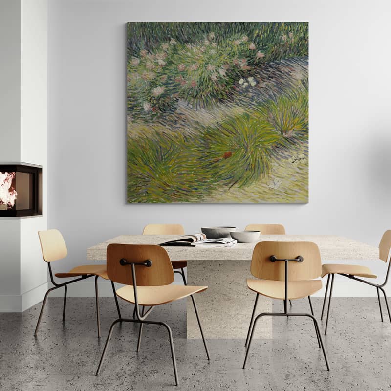 Grass and Butterflies 1887 by Vincent Van Gogh wall art in a dining room