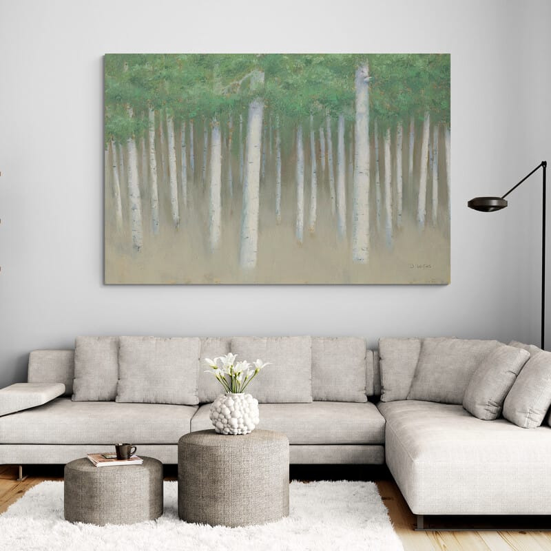 Green Forest Hues I by James Wiens wall art in a living room