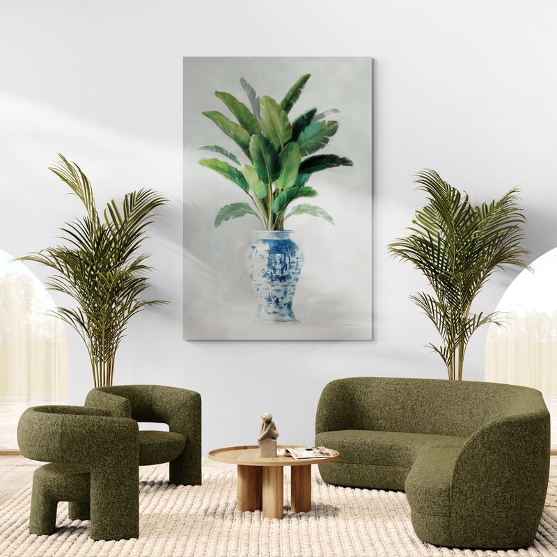 Greenhouse Palm Chinoiserie II by Danhui Nai wall art in a living room
