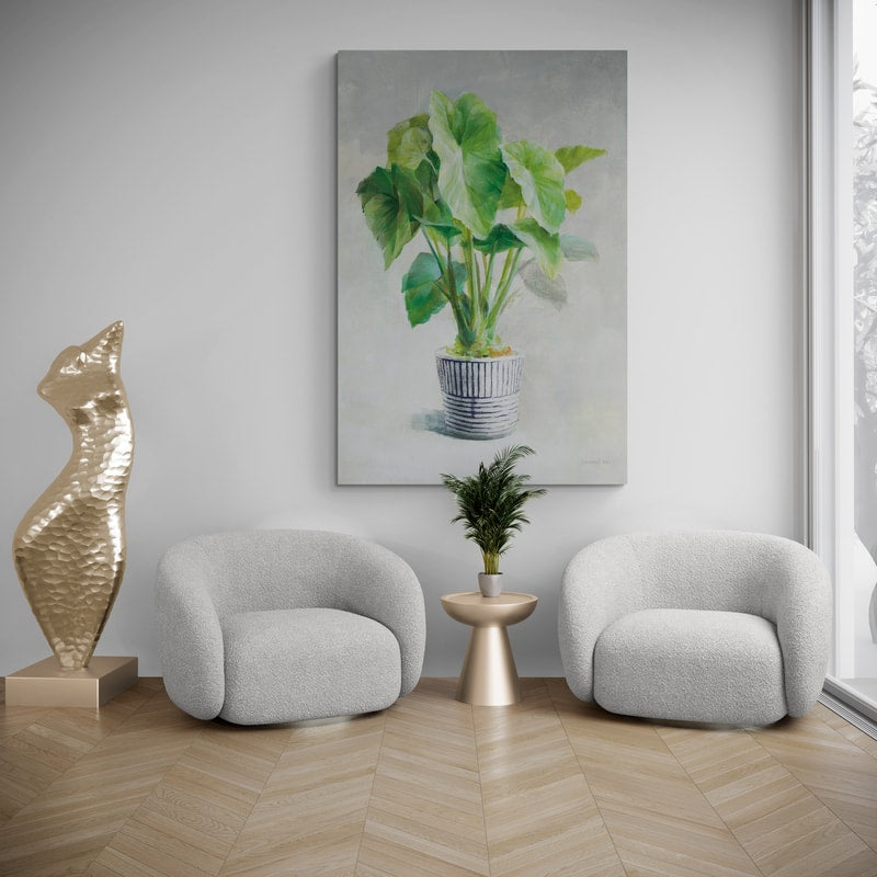 Greenhouse Palm I Navy Pot by Danhui Nai wall art in a living room