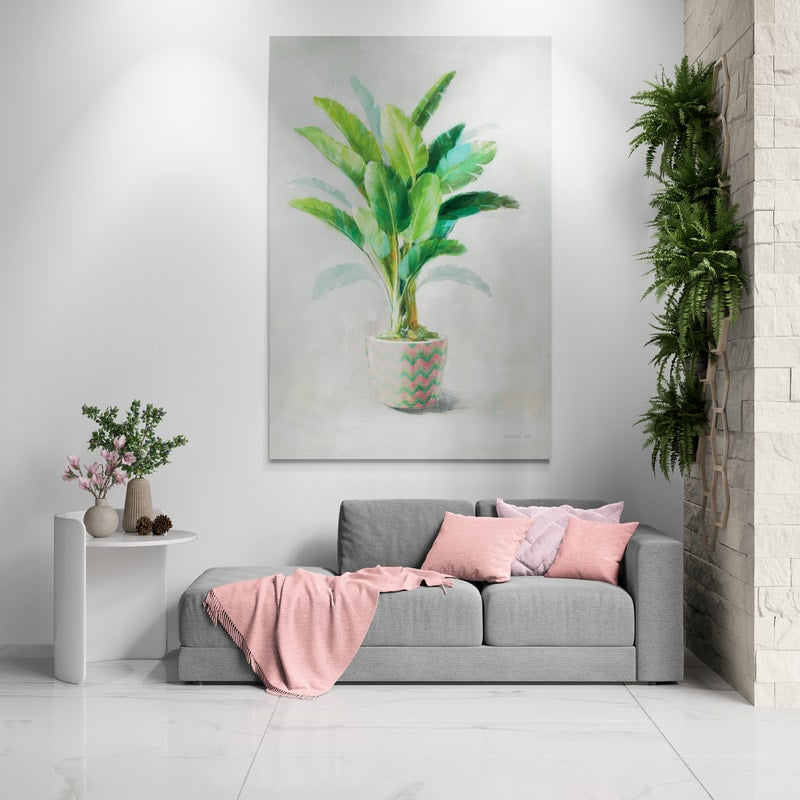 Greenhouse Palm II Chevron Pot by Danhui Nai wall art in a living room