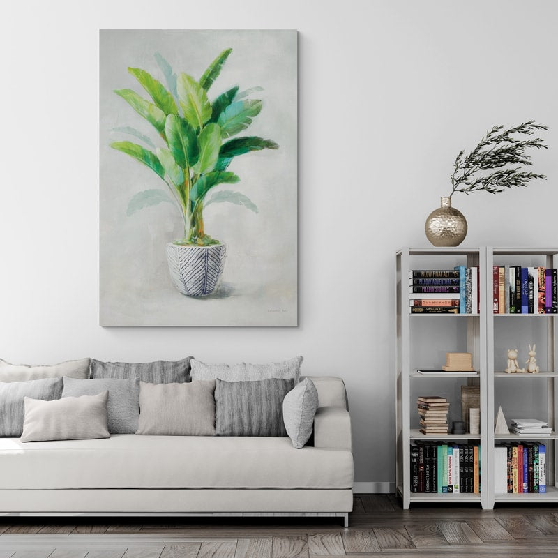 Greenhouse Palm II Navy Pot by Danhui Nai wall art in a living room