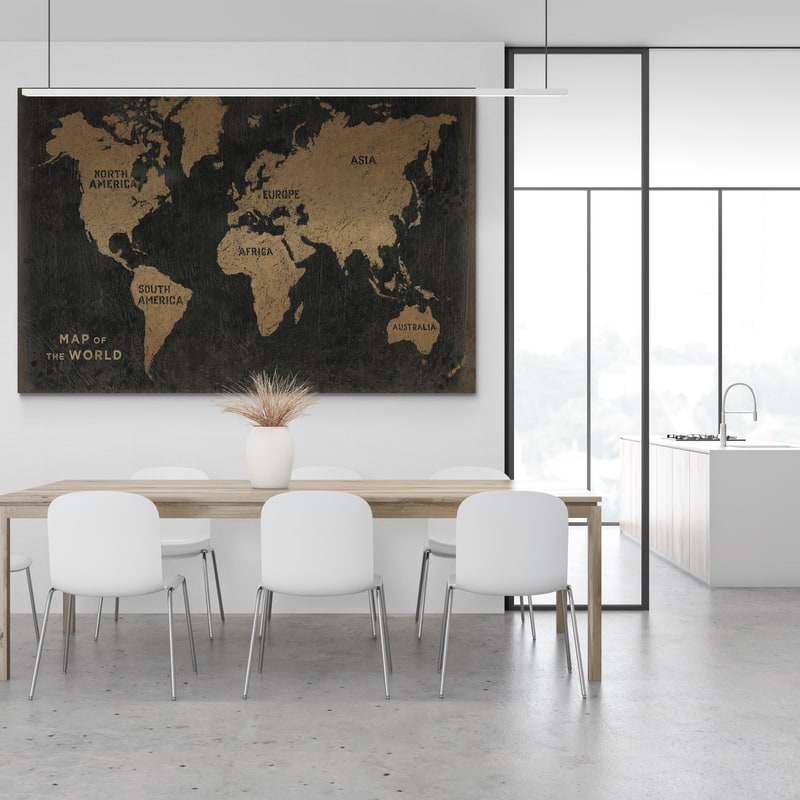 Grunge World Map Black Gold by James Wiens wall art from Glam Wall Art