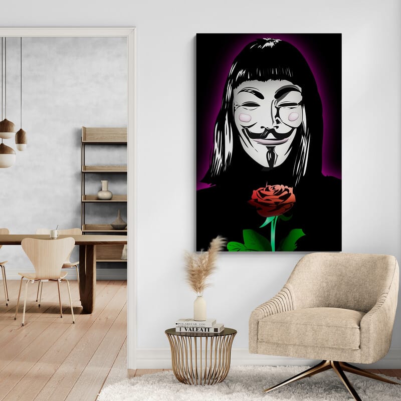 Guy Fawkes Mask by Technodrome1 wall art in a living room