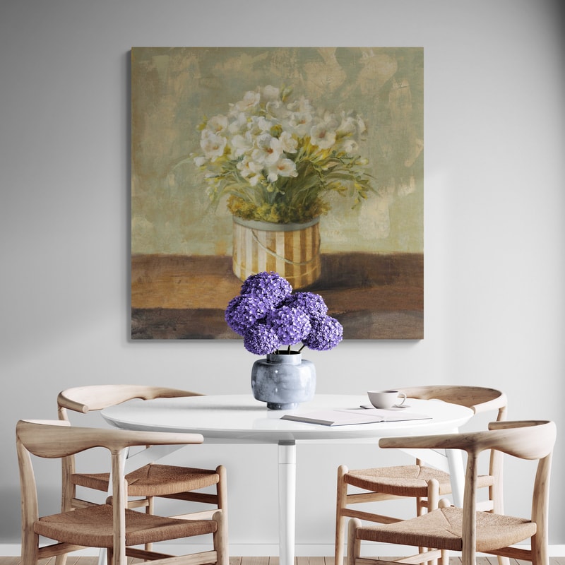 Hatbox Freesia by Danhui Nai wall art from Glam Wall Art
