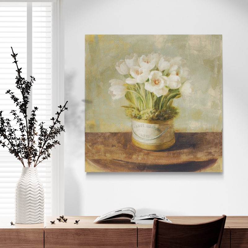 Hatbox Tulips by Danhui Nai wall art from Glam Wall Art