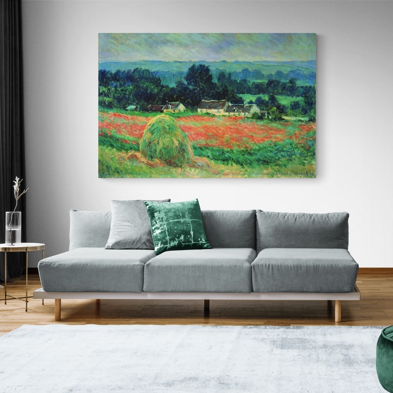 Haystack at Giverny 1886 II by Claude Monet wall art in a living room