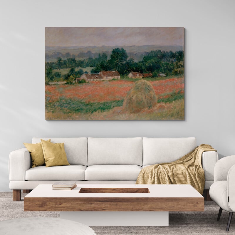 Haystack at Giverny 1886 by Claude Monet wall art in a living room