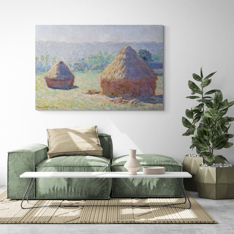 Haystacks End of Summer 1891 by Claude Monet wall art in a living room