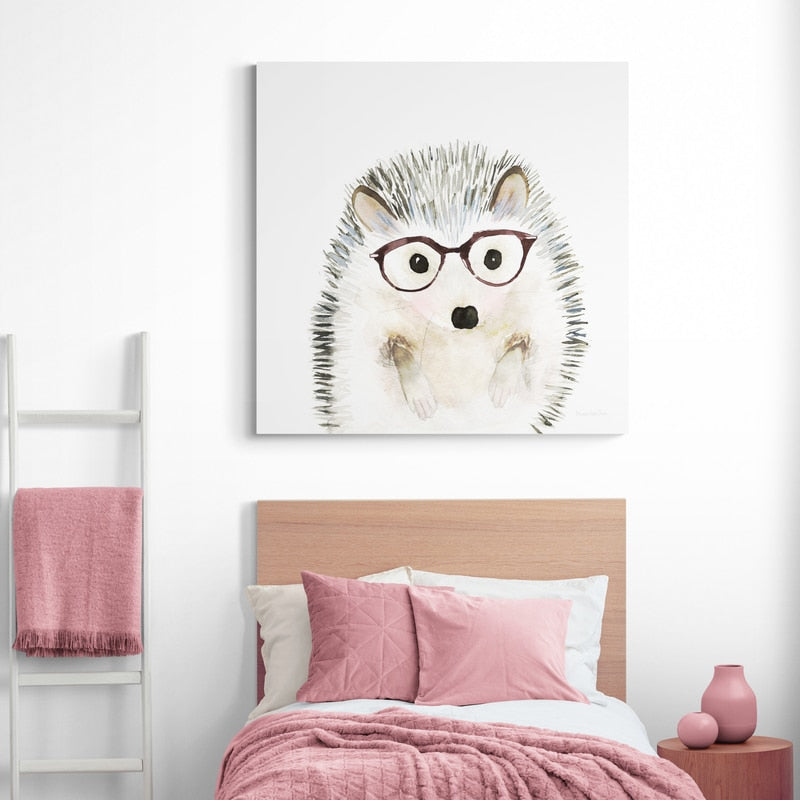 Hedgehog in Glasses by Mercedes Lopez Charro wall art from Glam Wall Art