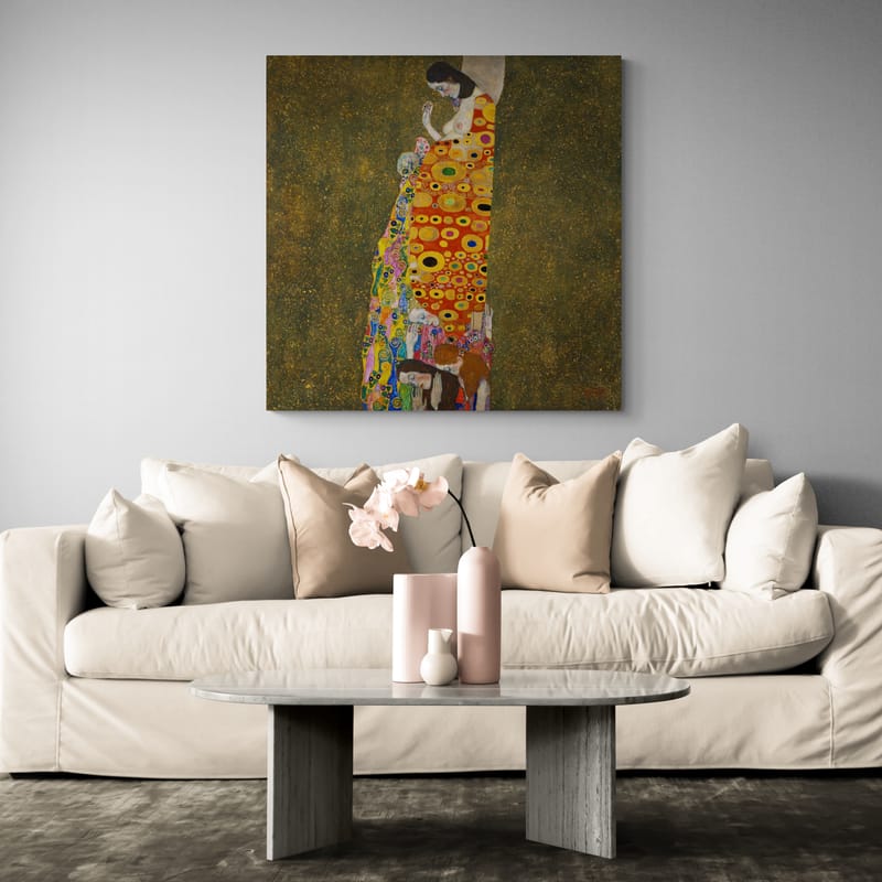Hope II by Gustav Klimt wall art in a living room