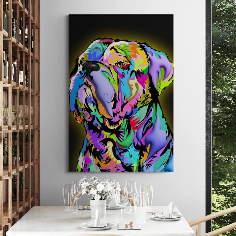 Hound Doggy by Technodrome1 wall art in a dining room