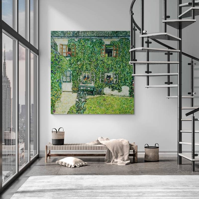 House in Weissenbach of Attersee Lake by Gustav Klimt wall art in a living room