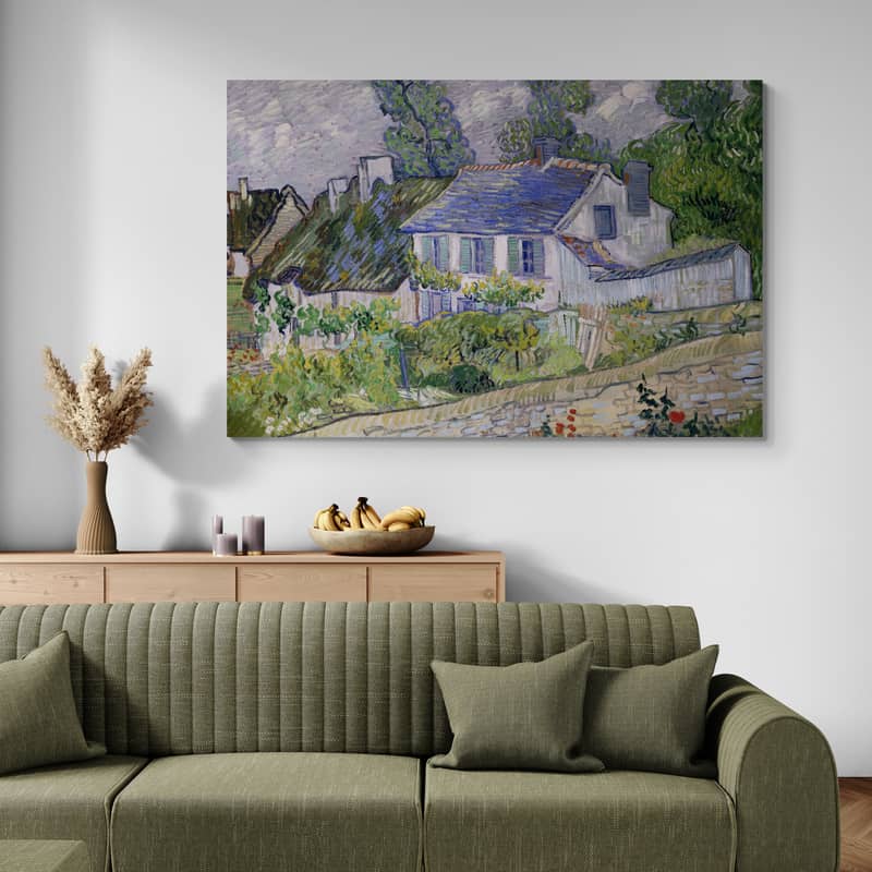 Houses at Auvers 1890 by Vincent Van Gogh wall art in a living room
