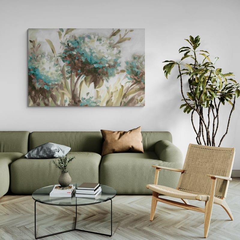 Hydrangea Field Neutral by Lisa Audit wall art in a living room