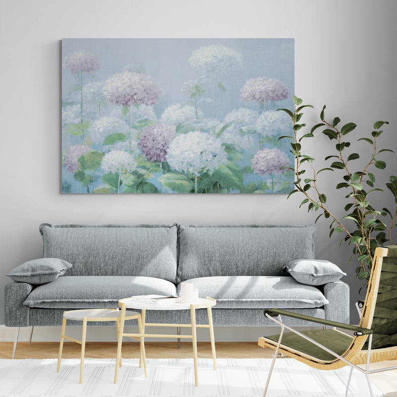 Hydrangea Garden by Danhui Nai wall art in a living room