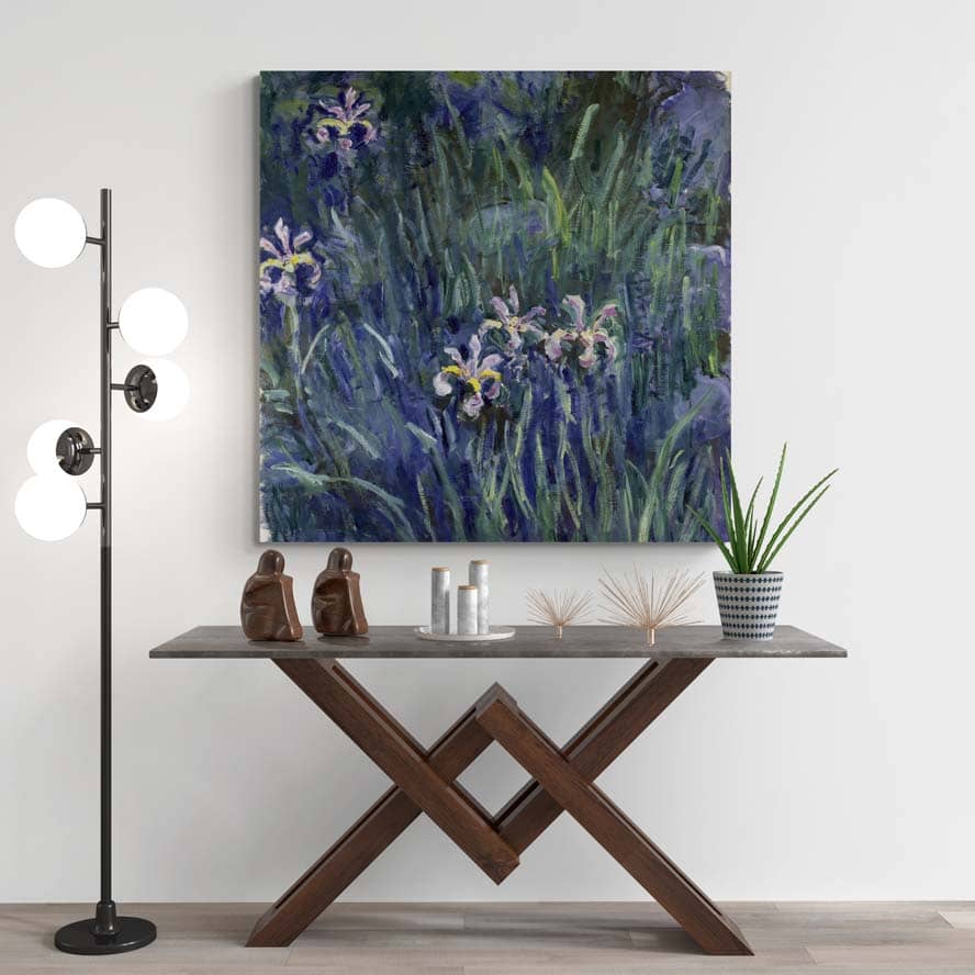 Iris by Claude Monet wall art in a hallway