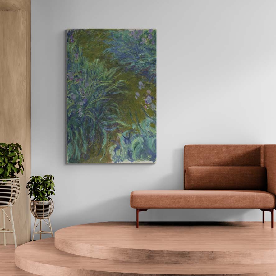 Irises by Claude Monet wall art in a living room