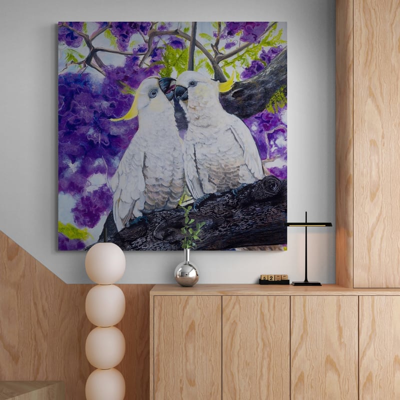Jacaranda Backdrop V2 by Marina Strijakova wall art in a hallway