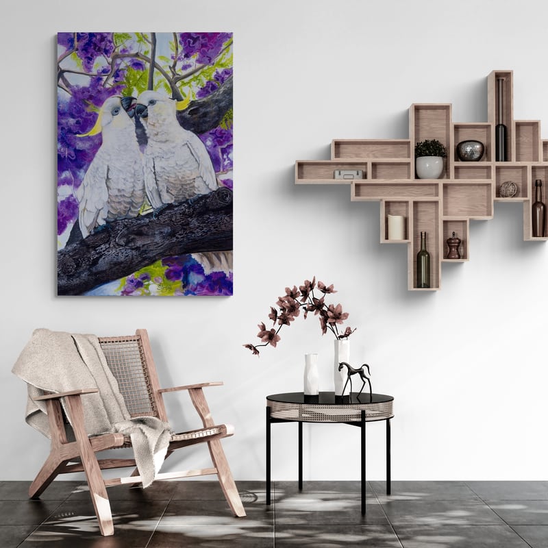 Jacaranda Backdrop by Marina Strijakova wall art in a living room