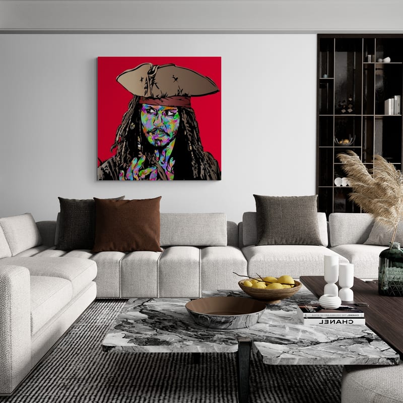 Jack Sparrow by Technodrome1 wall art in a living room