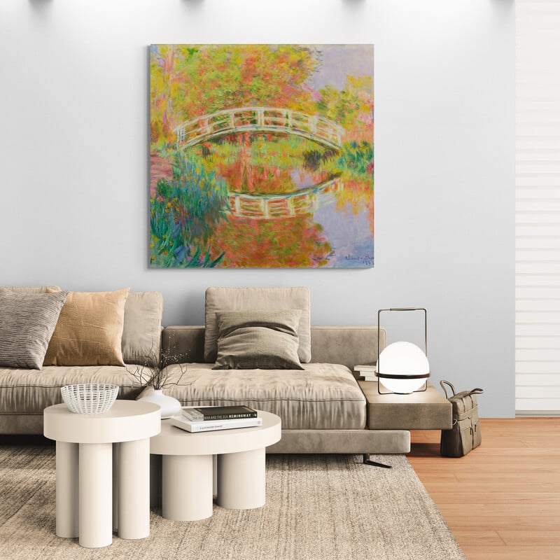 Japanese Footbridge, Giverny 1895 II by Claude Monet wall art in a living room