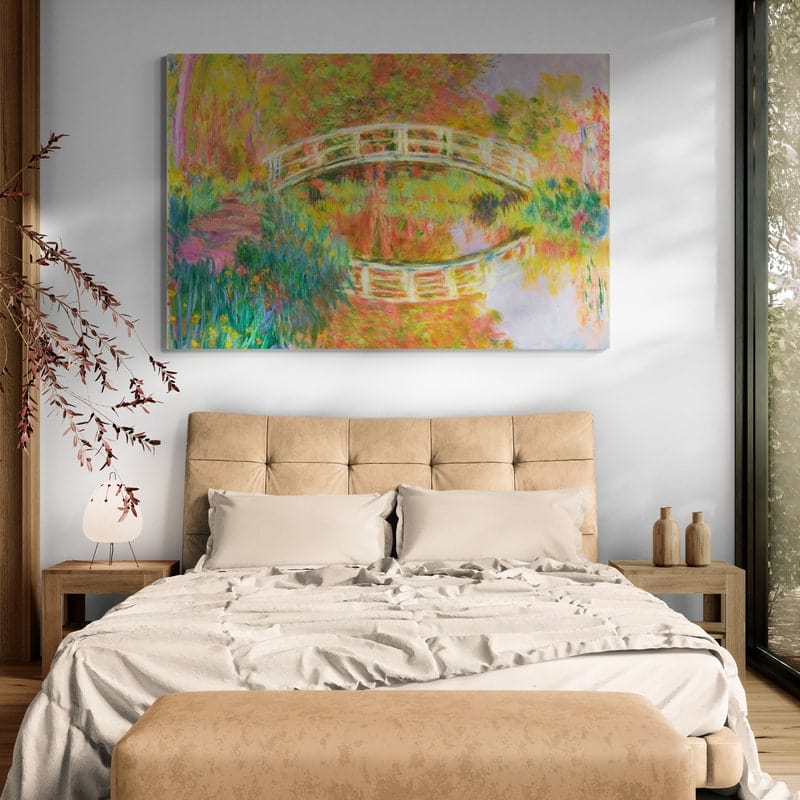 Japanese Footbridge Giverny by Claude Monet wall art in a bedroom