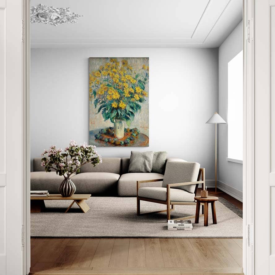 Jerusalem Artichoke Flowers by Claude Monet wall art in a living room