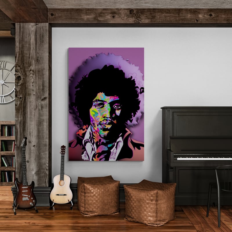 Jimmy Hendrix by Technodrome1 wall art in a living room
