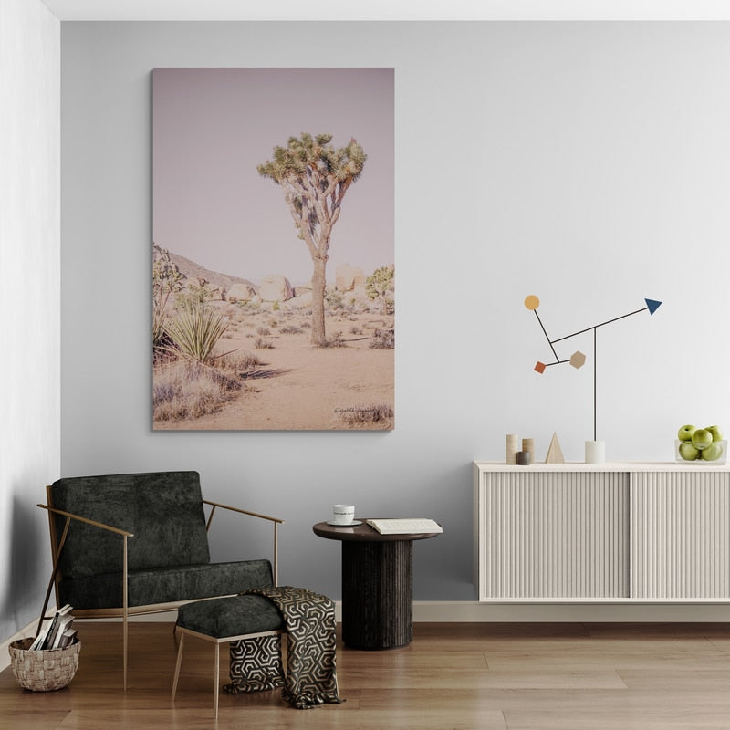 Joshua Tree III Blush by Elizabeth Urquhart wall art in a living room