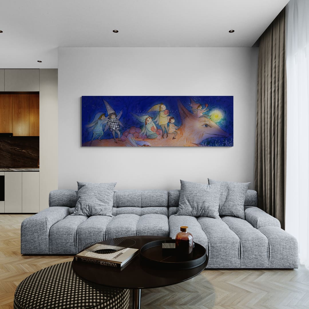 Journey of the Elves by Lisha Sun wall art in a living room