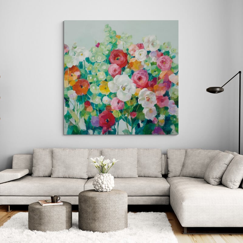 June Beauties Pale Blue Crop by Danhui Nai wall art in a living room