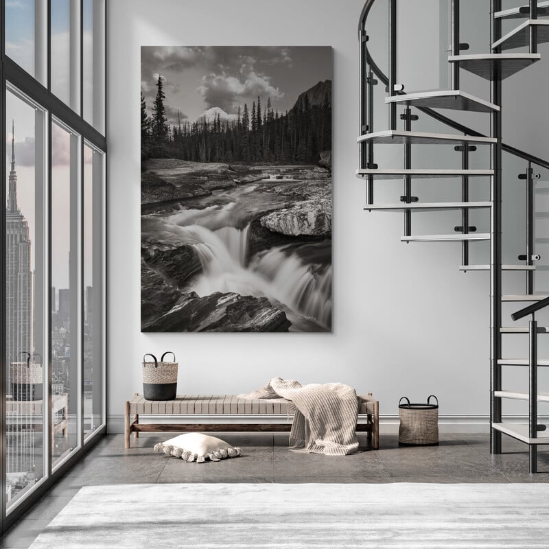 Kicking Horse River by Alan Majchrowicz wall art in a living room