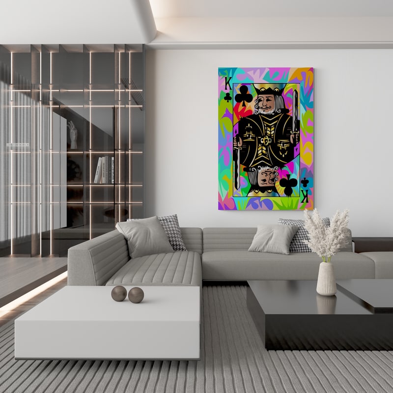 King Card by Technodrome1 wall art in a living room