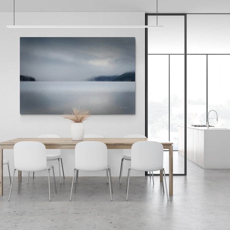 Lake Reflection Idaho by Alan Majchrowicz wall art in a dining room