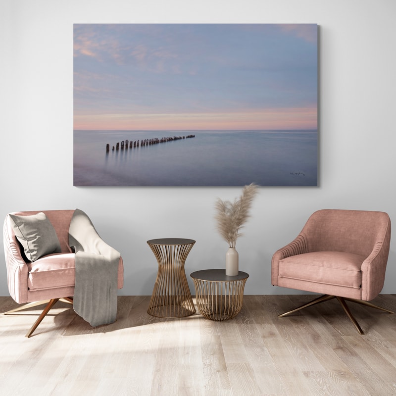 Lake Superior Old Pier Ii by Alan Majchrowicz wall art in a living room