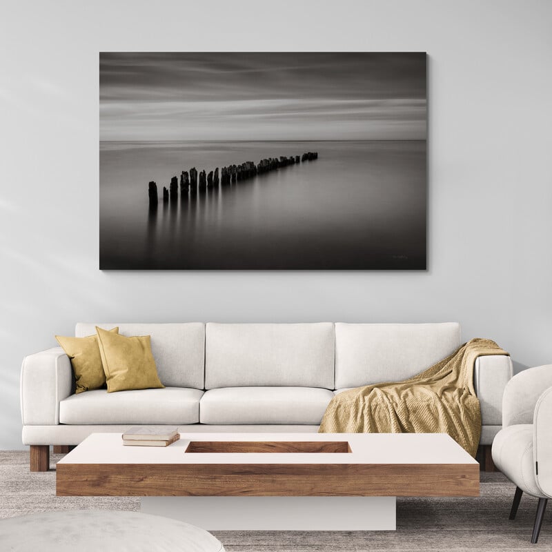 Lake Superior Old Pier Iii Crop by Alan Majchrowicz wall art in a living room