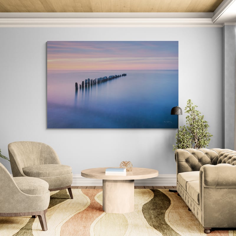 Lake Superior Old Pier Iv by Alan Majchrowicz wall art in a living room