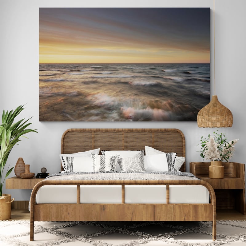 Lake Superior Waves by Alan Majchrowicz wall art in a bedroom