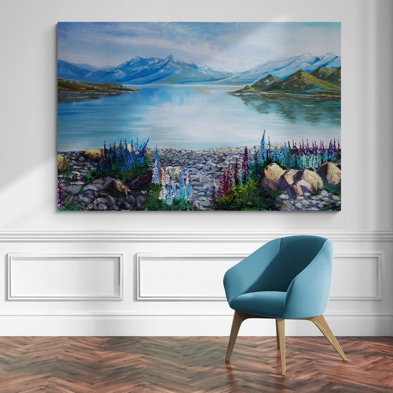 Lake Tekapo Lupins by Marina Strijakova wall art from Glam Wall Art