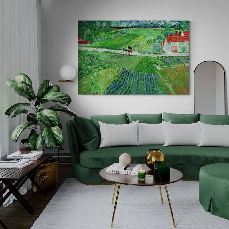 Landscape with a Carriage and a Train 1890 by Vincent Van Gogh wall art in a living room