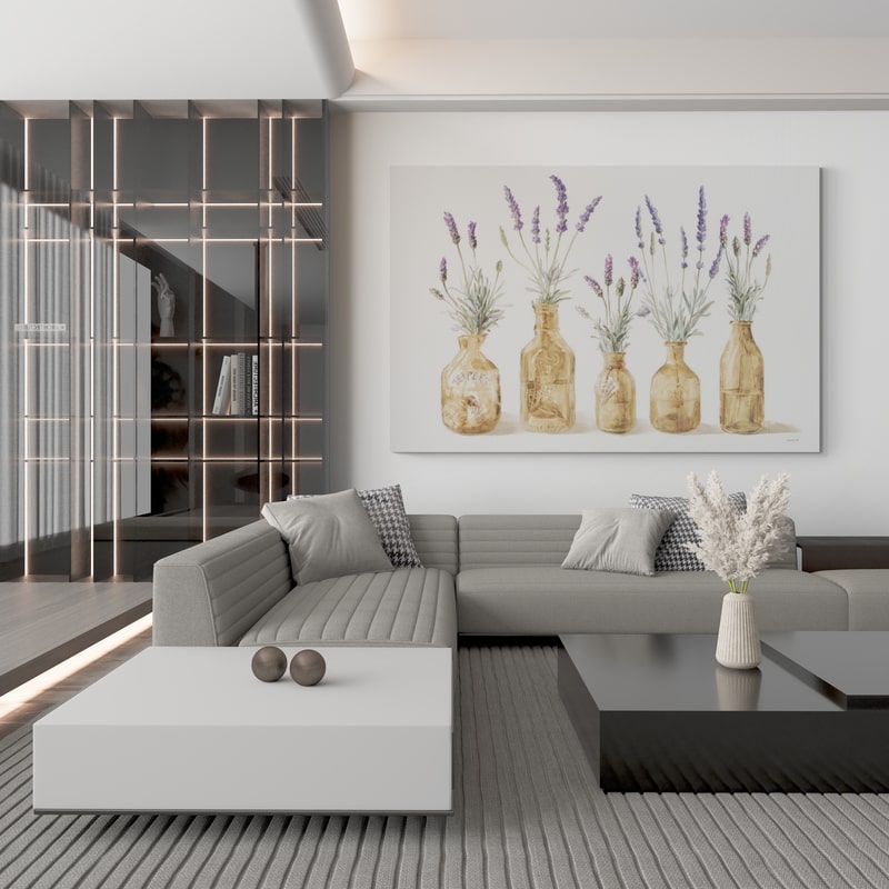 Lavender In Amber Glass by Danhui Nai wall art in a living room