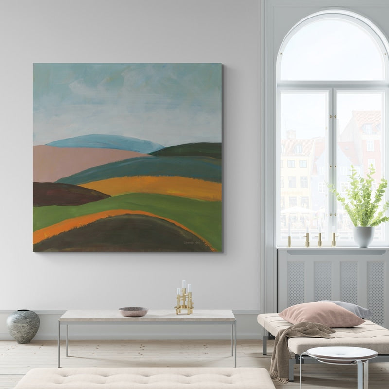 Layered Hills by Danhui Nai wall art in a living room
