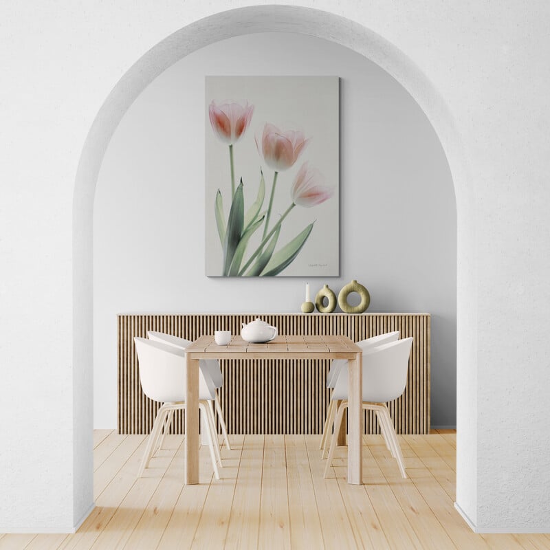 Light and Bright Floral II by Elizabeth Urquhart wall art in a dining room