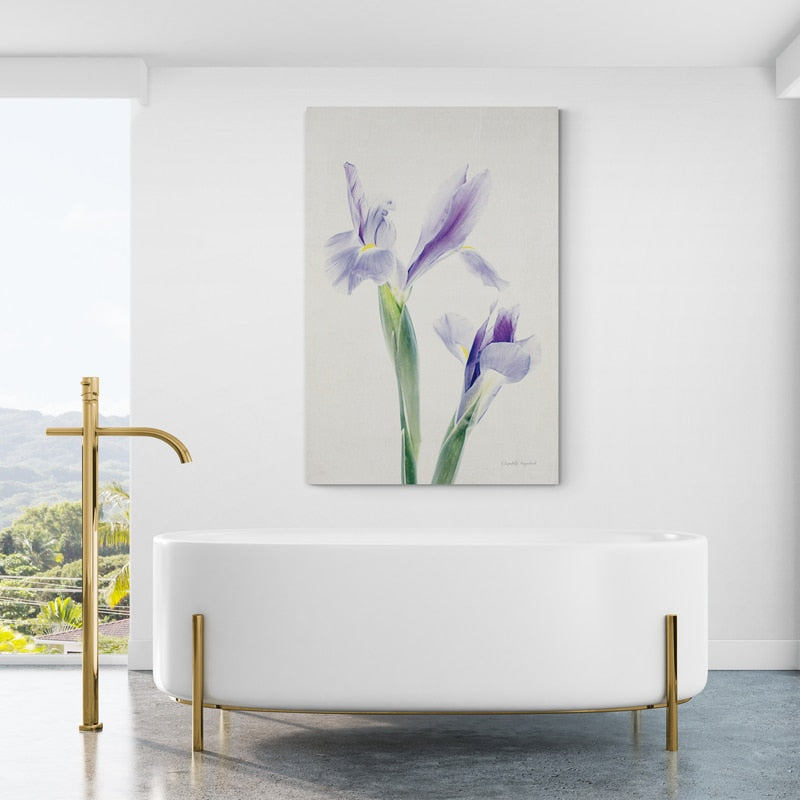 Light and Bright Floral III by Elizabeth Urquhart wall art in a bathroom